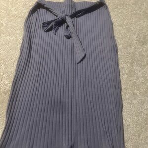 Women’s Ribbed Pleat Midi Skirt with Tie Waist - Blue